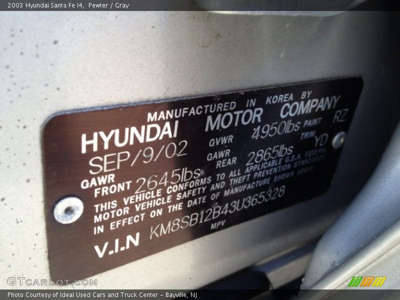 Pewter / Gray 2003 Hyundai Santa Fe I4