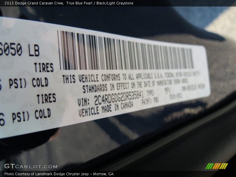 True Blue Pearl / Black/Light Graystone 2013 Dodge Grand Caravan Crew