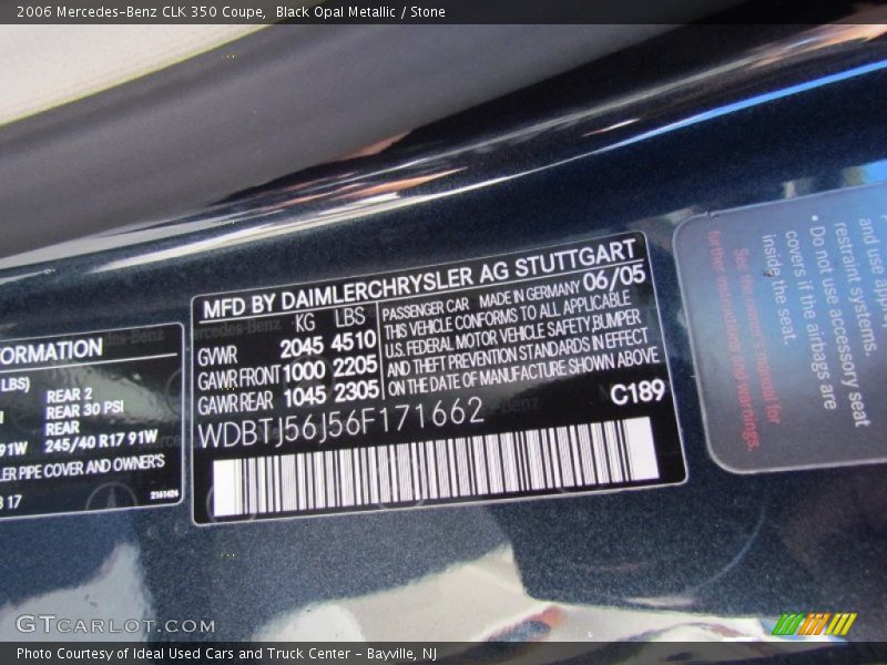2006 CLK 350 Coupe Black Opal Metallic Color Code 189