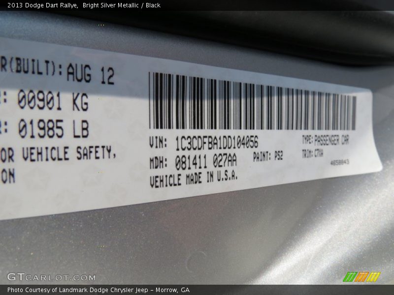 Bright Silver Metallic / Black 2013 Dodge Dart Rallye