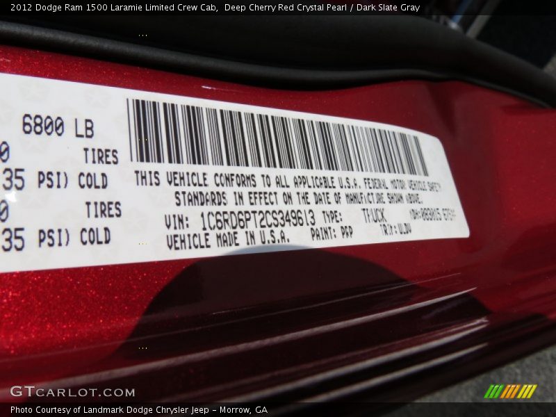 Deep Cherry Red Crystal Pearl / Dark Slate Gray 2012 Dodge Ram 1500 Laramie Limited Crew Cab