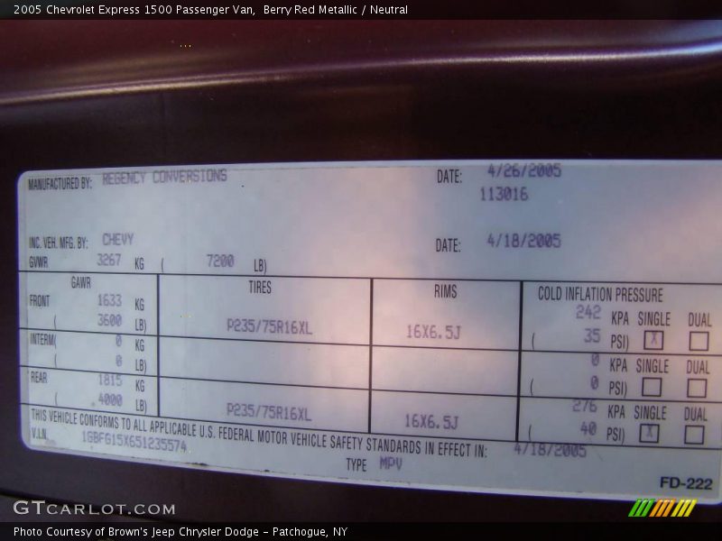 Berry Red Metallic / Neutral 2005 Chevrolet Express 1500 Passenger Van