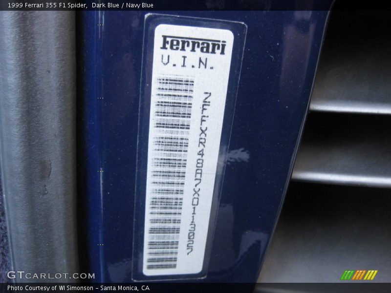 Info Tag of 1999 355 F1 Spider