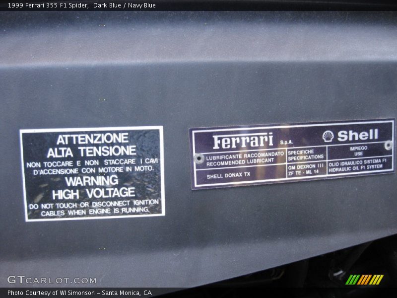 Info Tag of 1999 355 F1 Spider