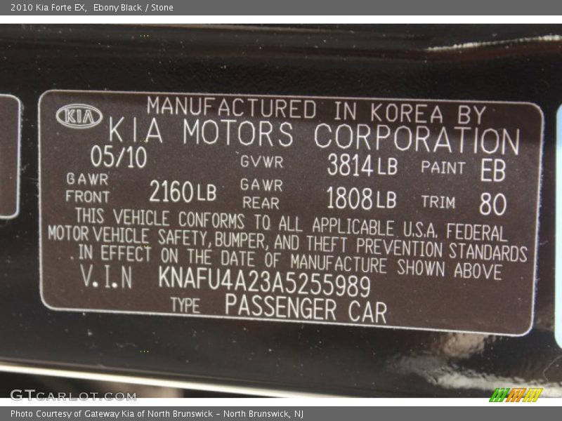 Ebony Black / Stone 2010 Kia Forte EX