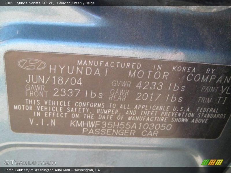 Celadon Green / Beige 2005 Hyundai Sonata GLS V6