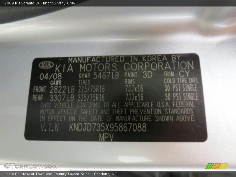 Bright Silver / Gray 2009 Kia Sorento LX