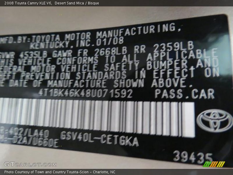Desert Sand Mica / Bisque 2008 Toyota Camry XLE V6
