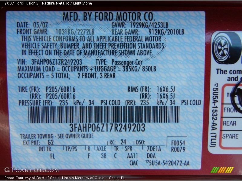 Redfire Metallic / Light Stone 2007 Ford Fusion S