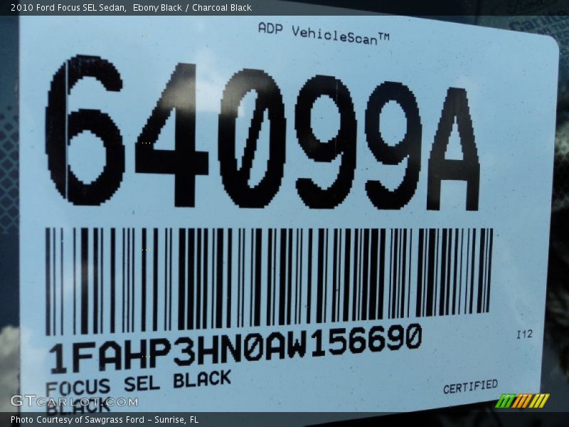 Ebony Black / Charcoal Black 2010 Ford Focus SEL Sedan