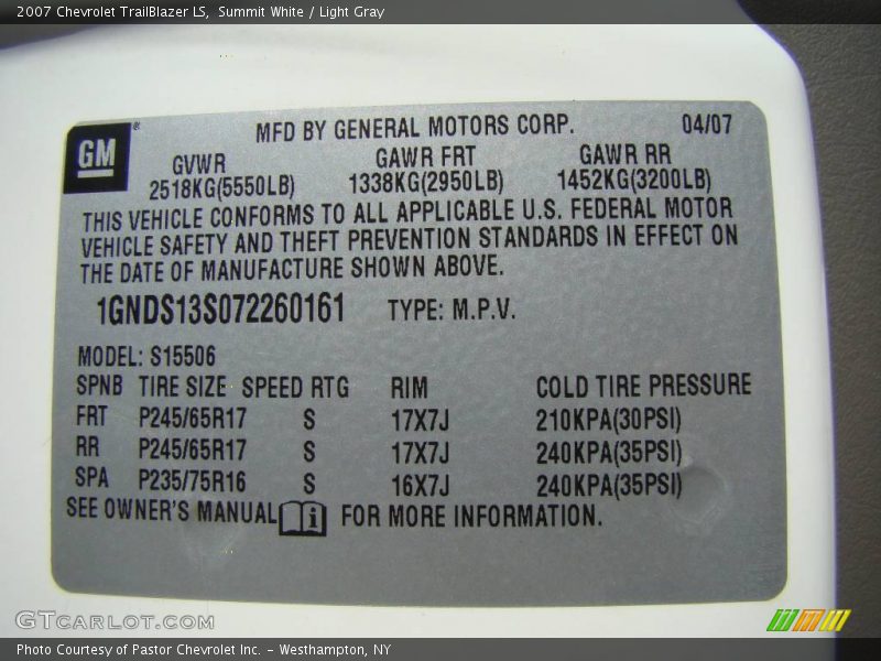 Summit White / Light Gray 2007 Chevrolet TrailBlazer LS