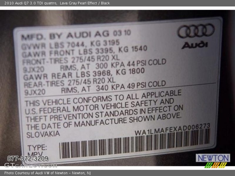 Lava Gray Pearl Effect / Black 2010 Audi Q7 3.0 TDI quattro