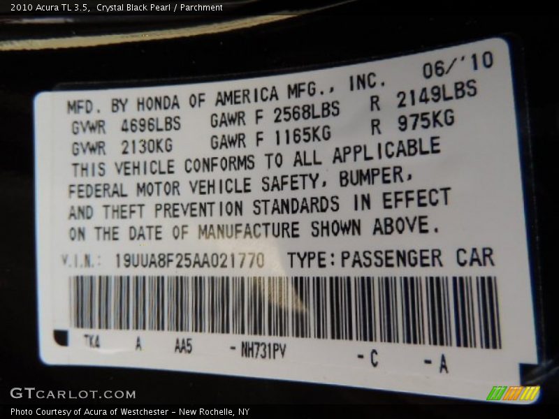 Crystal Black Pearl / Parchment 2010 Acura TL 3.5