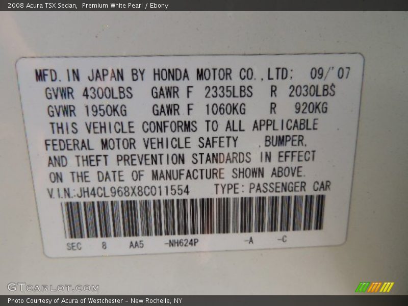 Premium White Pearl / Ebony 2008 Acura TSX Sedan