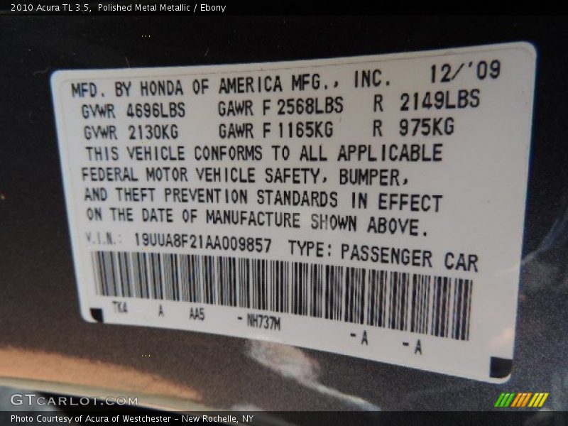 2010 TL 3.5 Polished Metal Metallic Color Code NH737M