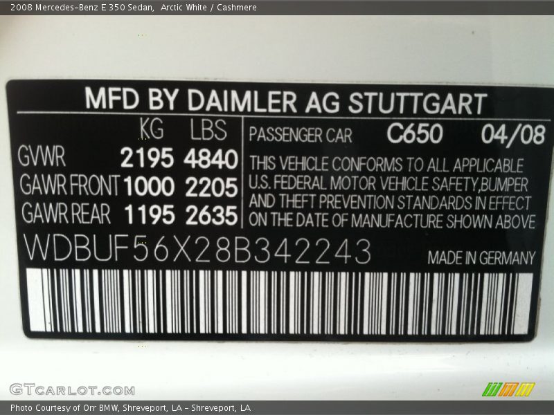 Arctic White / Cashmere 2008 Mercedes-Benz E 350 Sedan