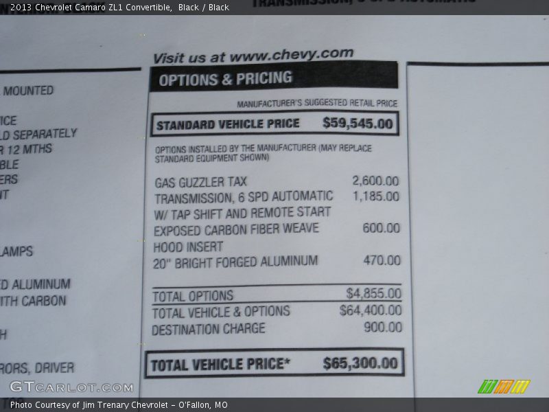  2013 Camaro ZL1 Convertible Window Sticker
