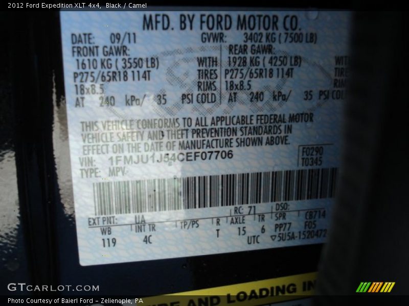 Black / Camel 2012 Ford Expedition XLT 4x4