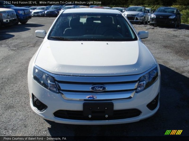 White Platinum Tri-Coat / Medium Light Stone 2012 Ford Fusion SE V6