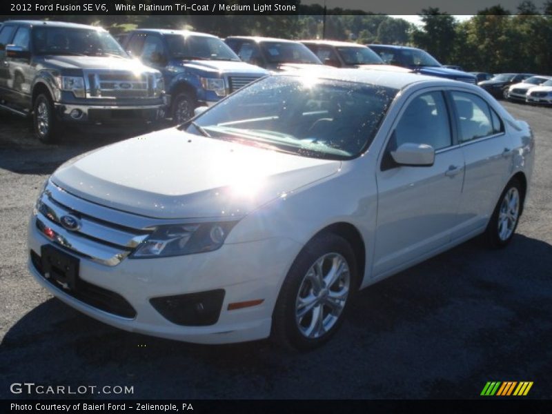 White Platinum Tri-Coat / Medium Light Stone 2012 Ford Fusion SE V6