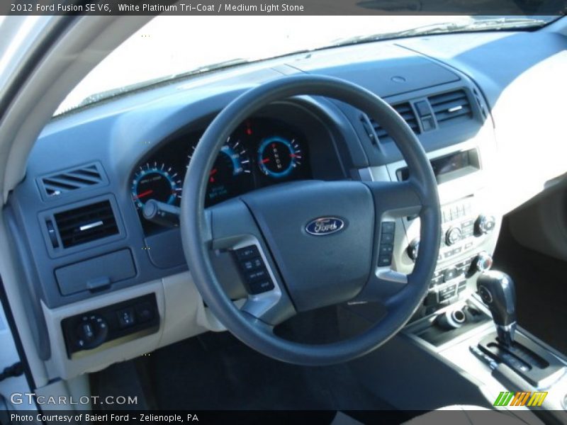 White Platinum Tri-Coat / Medium Light Stone 2012 Ford Fusion SE V6