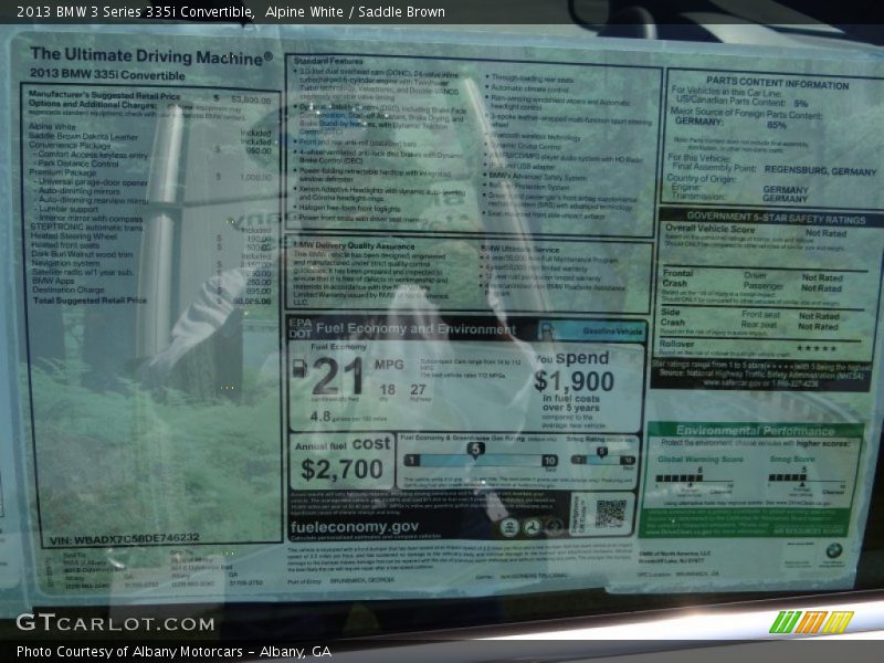  2013 3 Series 335i Convertible Window Sticker