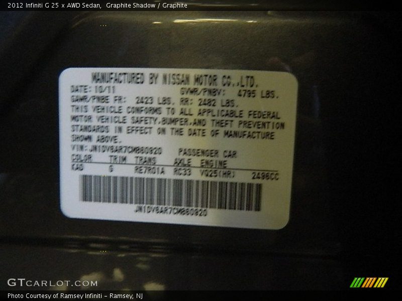 Graphite Shadow / Graphite 2012 Infiniti G 25 x AWD Sedan