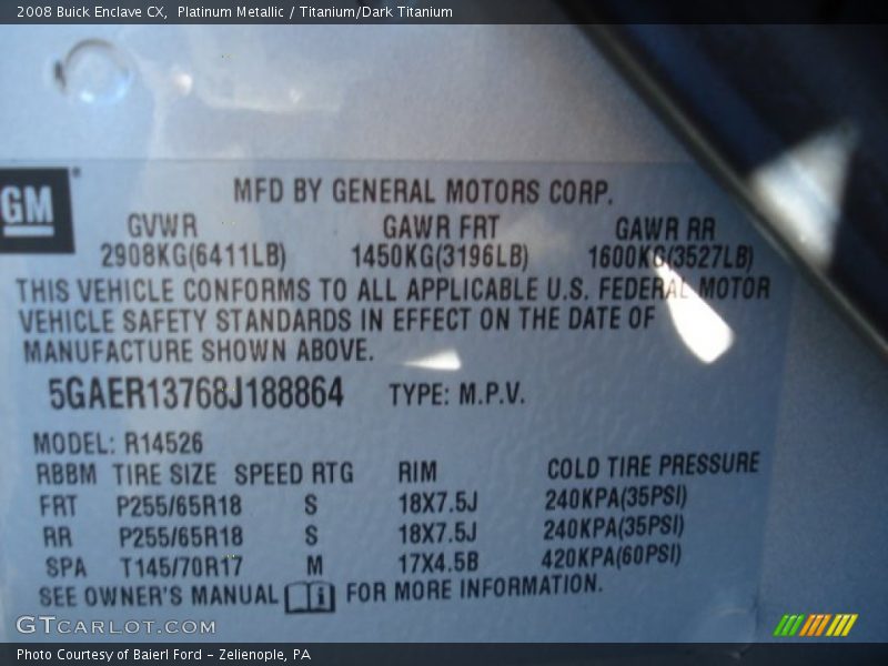 Platinum Metallic / Titanium/Dark Titanium 2008 Buick Enclave CX