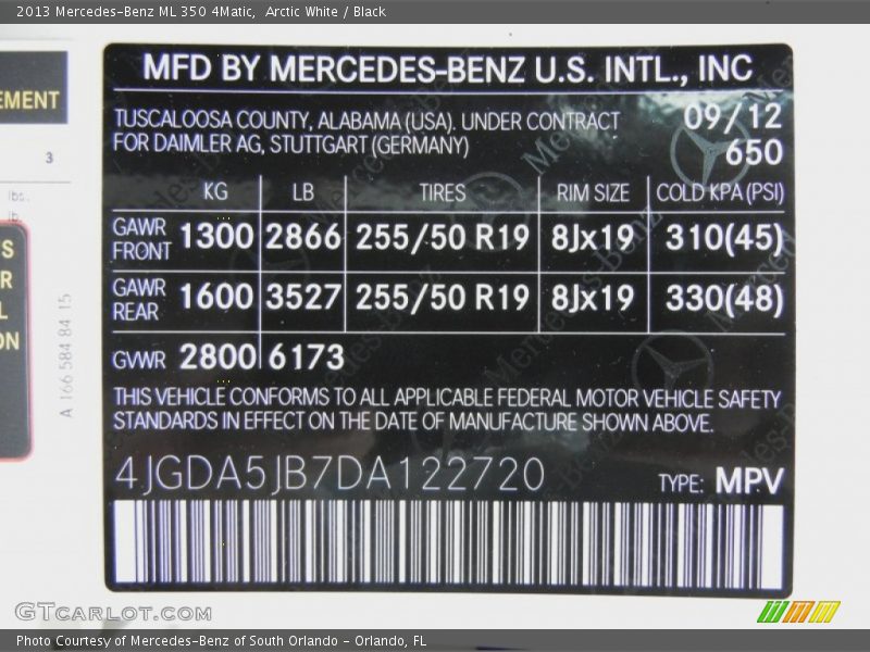 Arctic White / Black 2013 Mercedes-Benz ML 350 4Matic