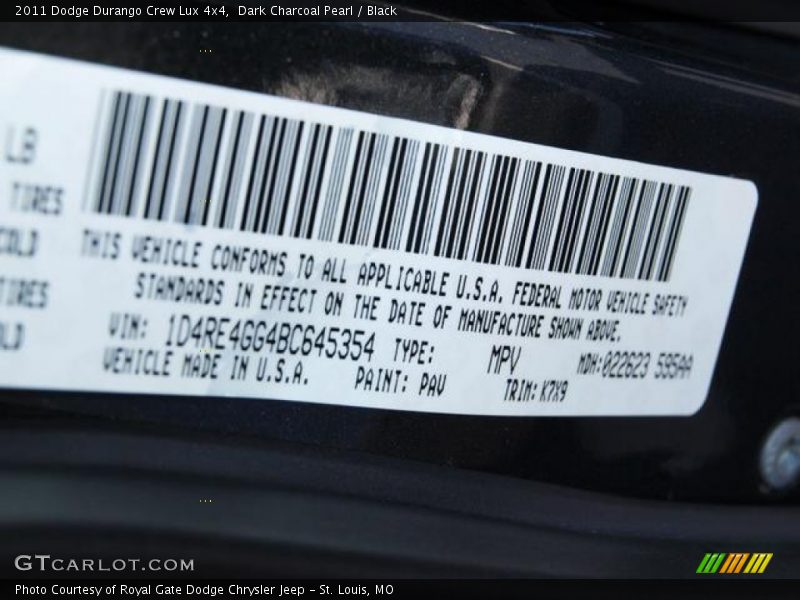 Dark Charcoal Pearl / Black 2011 Dodge Durango Crew Lux 4x4