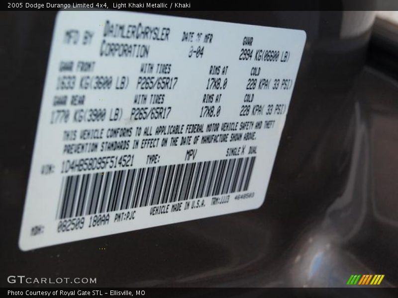 Light Khaki Metallic / Khaki 2005 Dodge Durango Limited 4x4