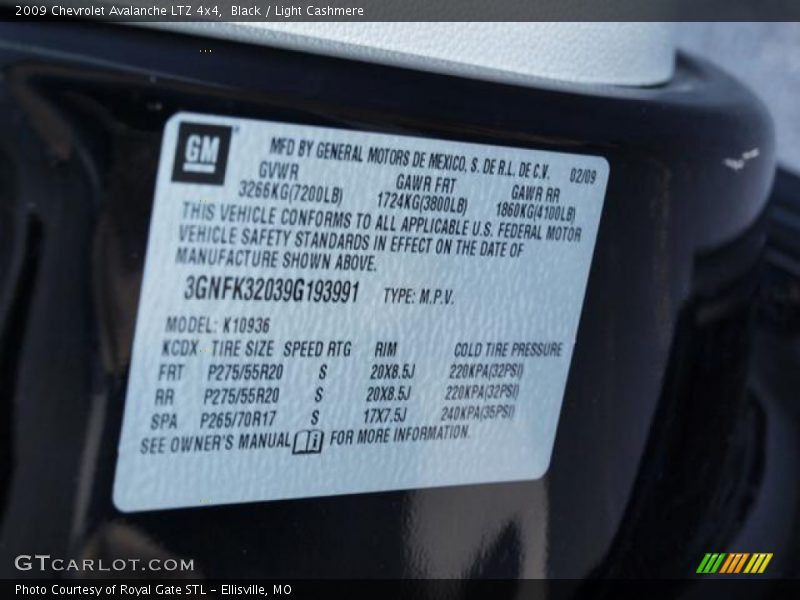 Black / Light Cashmere 2009 Chevrolet Avalanche LTZ 4x4