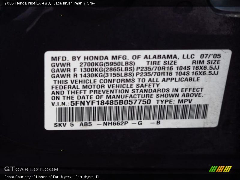 Sage Brush Pearl / Gray 2005 Honda Pilot EX 4WD