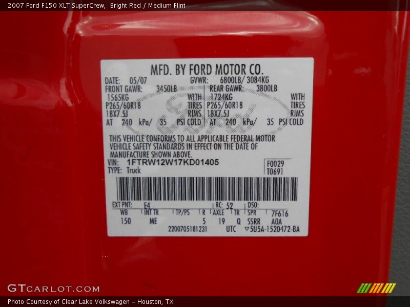 Bright Red / Medium Flint 2007 Ford F150 XLT SuperCrew