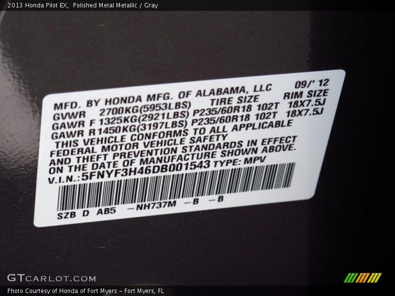 2013 Pilot EX Polished Metal Metallic Color Code NH737M
