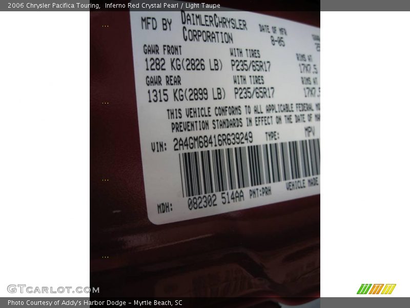 Inferno Red Crystal Pearl / Light Taupe 2006 Chrysler Pacifica Touring