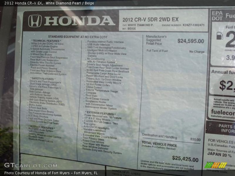 White Diamond Pearl / Beige 2012 Honda CR-V EX