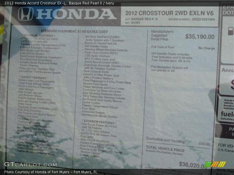 Basque Red Pearl II / Ivory 2012 Honda Accord Crosstour EX-L