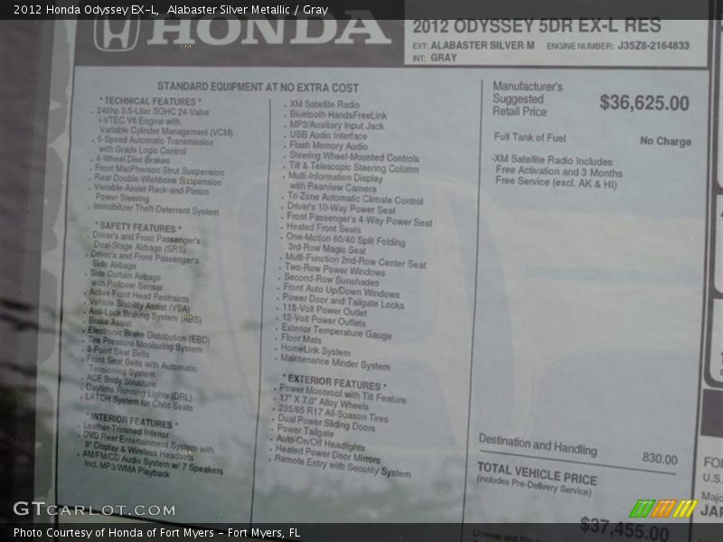 Alabaster Silver Metallic / Gray 2012 Honda Odyssey EX-L