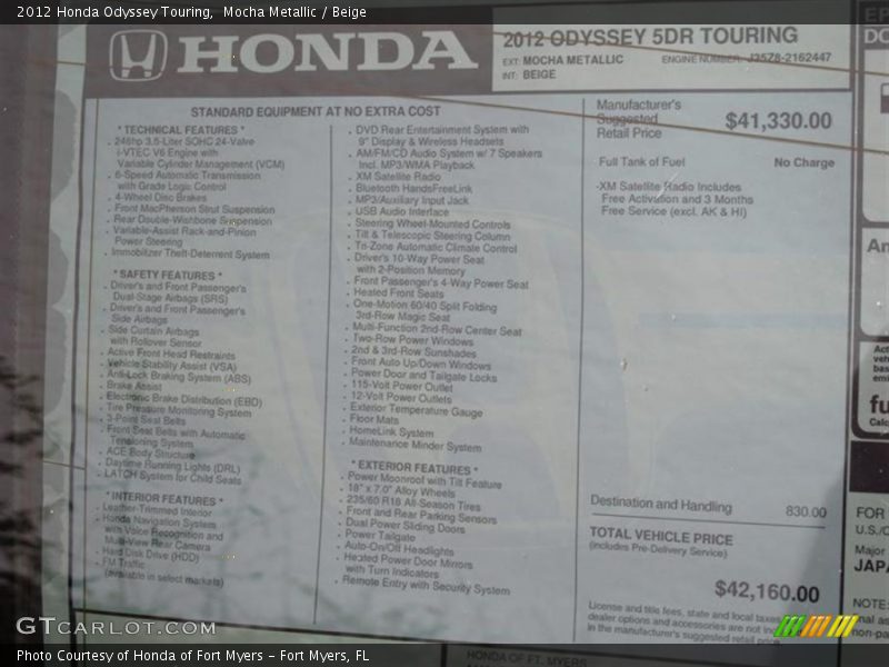 Mocha Metallic / Beige 2012 Honda Odyssey Touring