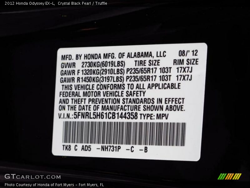 Crystal Black Pearl / Truffle 2012 Honda Odyssey EX-L