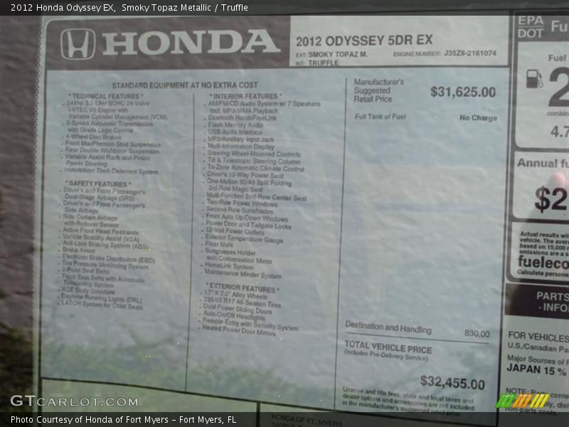 Smoky Topaz Metallic / Truffle 2012 Honda Odyssey EX