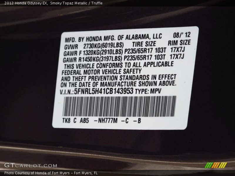Smoky Topaz Metallic / Truffle 2012 Honda Odyssey EX