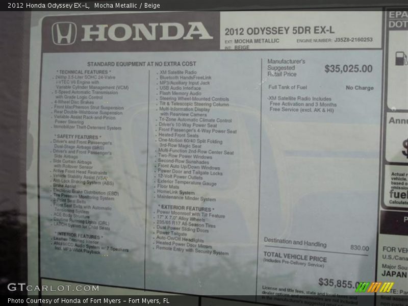 Mocha Metallic / Beige 2012 Honda Odyssey EX-L