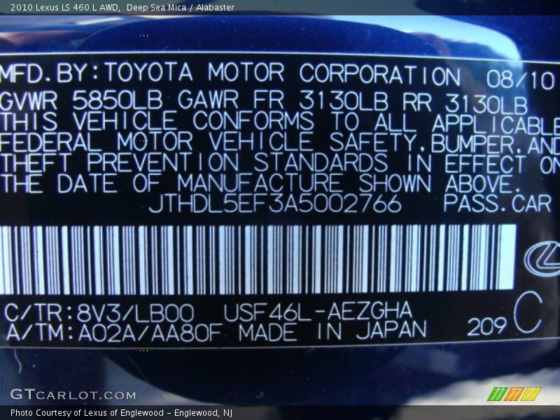 Deep Sea Mica / Alabaster 2010 Lexus LS 460 L AWD