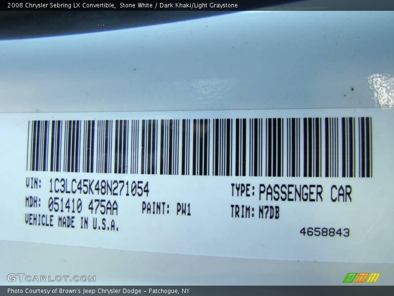 Stone White / Dark Khaki/Light Graystone 2008 Chrysler Sebring LX Convertible