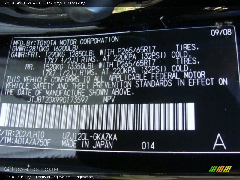 Black Onyx / Dark Gray 2009 Lexus GX 470