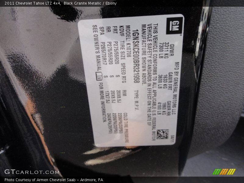 Black Granite Metallic / Ebony 2011 Chevrolet Tahoe LTZ 4x4