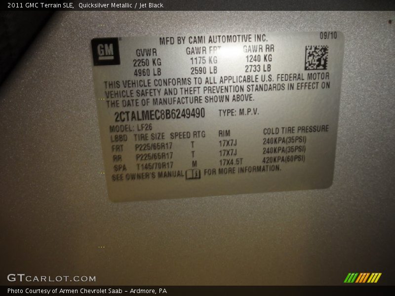 Quicksilver Metallic / Jet Black 2011 GMC Terrain SLE