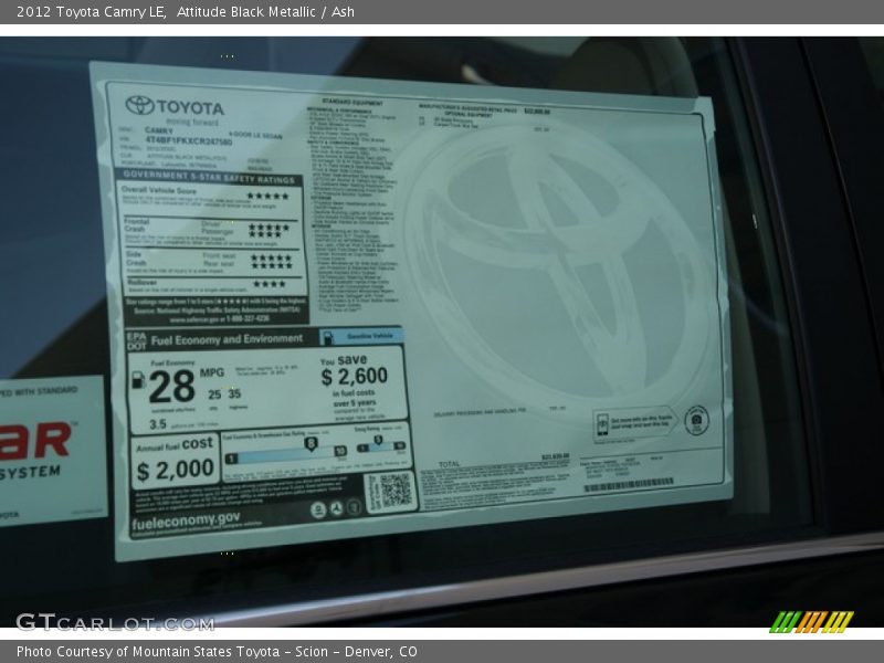 Attitude Black Metallic / Ash 2012 Toyota Camry LE